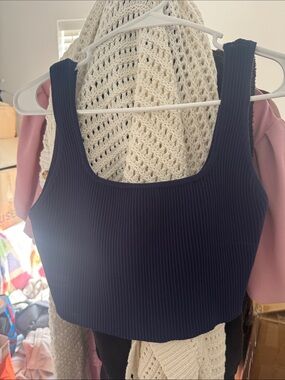 House of Harlow 1960 Navy Ribbed Square-Neck Crop Tank
